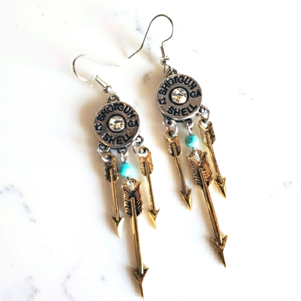Limited Quantity Real SHOTGUN Shell Arrow Earrings - Picture 2 of 4